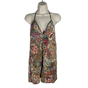 Vtg Self Esteem Halter Y2K Babydoll Medium Cotton Paisley Tunic Top Boho Hippie